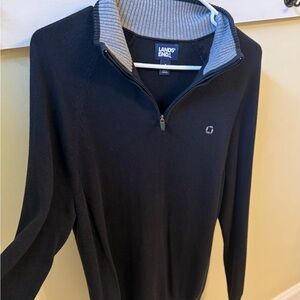 Lands' End Men's Black and Gray Zip-Up Sweater